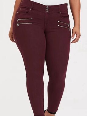 Torrid Burgundy Skinny Jeans with Zip-Pocket Details